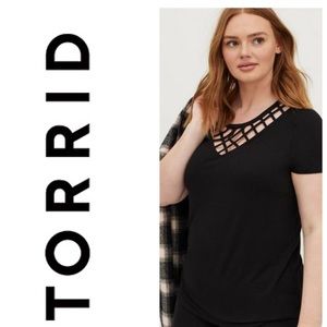 TORRID Womens Lattice Tee - Super Soft Black Short Sleeve Size 2